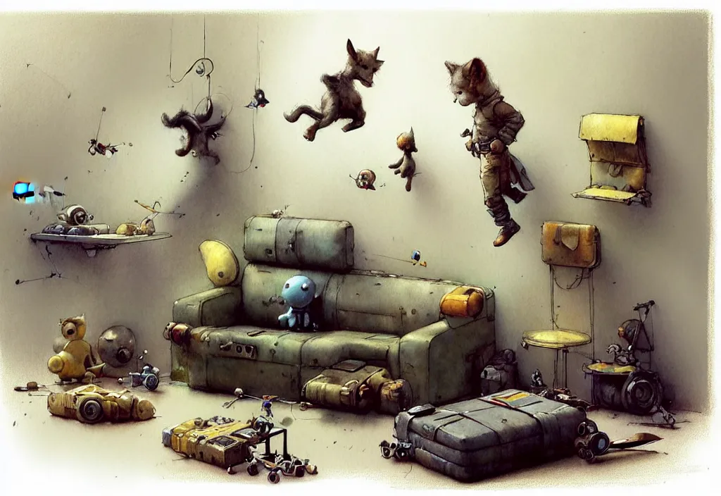 Image similar to adventurer ( ( ( ( ( 1 9 5 0 retro futuristic minimalistic living room. muted colors. toys laying around ) ) ) ) ) by jean baptiste monge