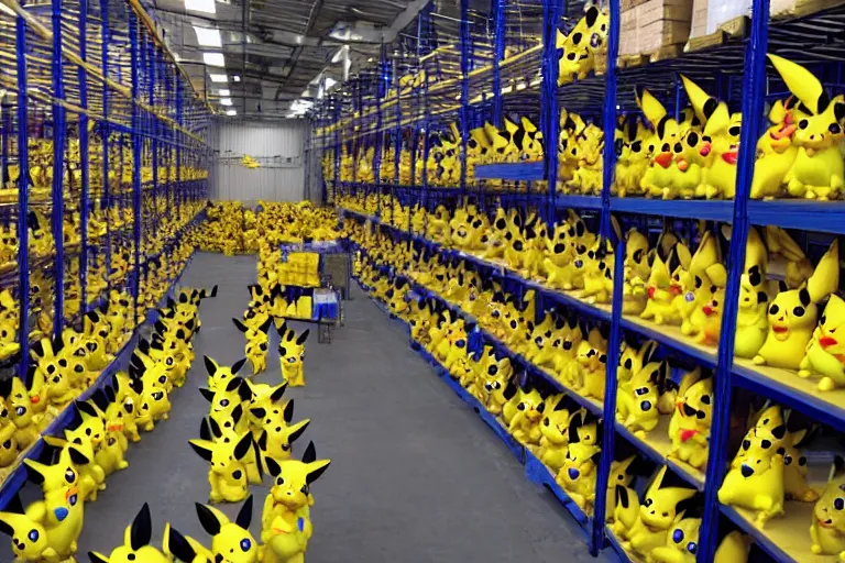 Image similar to a warehouse full of pikachu