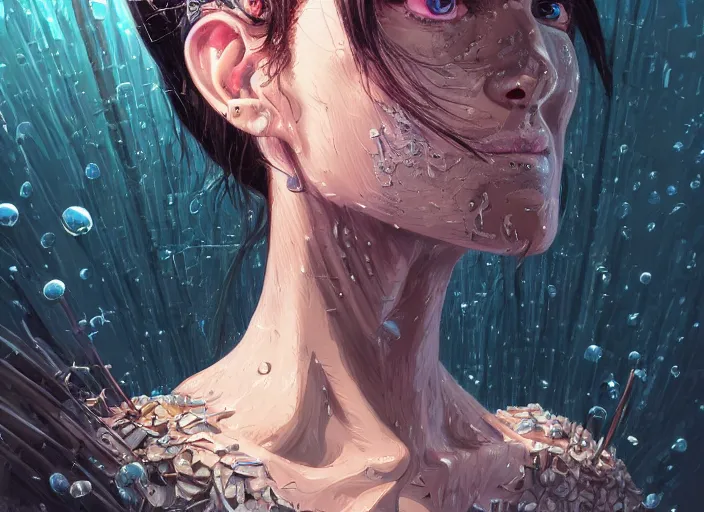 Image similar to a stupid head with highly detailed realistic nails sticking out of it, hammered nails, pain, light effect, hyper detailed, intricate, elegant, highly detailed, digital painting, artstation, concept art, matte, sharp focus, illustration, by dan mumford, yusuke murata, makoto shinkai, ross tran