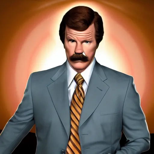 Image similar to an award winning cinematic still of Ron Burgundy, 16k hyper realistic photograph, centered, dramatic lighting