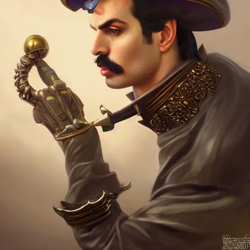 Prompt: portrait of freddie mercury playing waluigi, fantasy, intricate, elegant, highly detailed, digital painting, artstation, concept art, matte, sharp focus, illustration, art by aenaluck and roberto ferri and greg rutkowski, digital painting