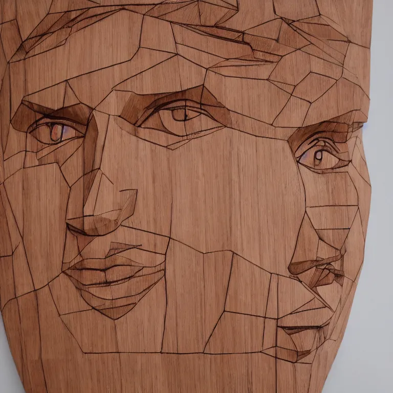 Image similar to 2 0 0 ft geometric minimalist accurate figurative sculpture of scarlett johansson, beautiful symmetrical!! face accurate face detailed face realistic proportions, hand - carved out of red oak wood on a pedestal by stephan balkenhol and martin puryear, cinematic lighting shocking detail 8 k