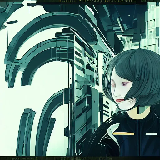 Image similar to Frequency indie album cover, luxury advertisement, yellow filter, white and gray colors. Clean and detailed post-cyberpunk sci-fi close-up schoolgirl in asian city in style of cytus and deemo, blue flame, relaxing, calm and mysterious vibes, by Tsutomu Nihei, by Yoshitoshi ABe, by Ilya Kuvshinov, by Greg Tocchini, nier:automata, set in half-life 2, Matrix, GITS, Blade Runner, Neotokyo Source, Syndicate(2012), dynamic composition, beautiful with eerie vibes, very inspirational, very stylish, with gradients, surrealistic, dystopia, postapocalyptic vibes, depth of field, mist, rich cinematic atmosphere, perfect digital art, mystical journey in strange world, beautiful dramatic dark moody tones and studio lighting, shadows, bastion game, arthouse