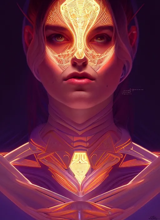 Image similar to symmetry!! portrait of demon terrfied by angle, glowing lights!! intricate, elegant, highly detailed, digital painting, artstation, concept art, smooth, sharp focus, illustration, art by artgerm and greg rutkowski and alphonse mucha, 8 k