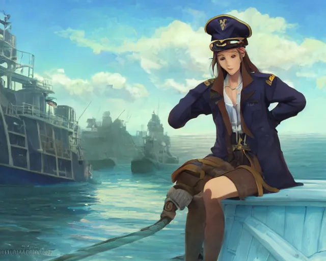 Prompt: a Russian Blue cat pirate on her boat, sitting down, captain hat, proud, cat pirate crew, ocean. By Makoto Shinkai, Stanley Artgerm Lau, WLOP, Rossdraws, James Jean, Andrei Riabovitchev, Marc Simonetti, krenz cushart, Sakimichan, trending on ArtStation, digital art.