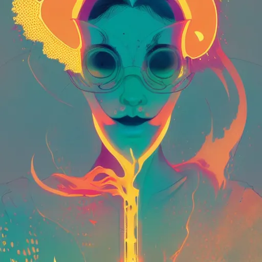 Prompt: giving up the ghost in the great finale of life, digital illustration, weird, surreal, colorful explosion, by jake parker, by conrad roset, swirly vibrant color lines, aesthetic octane render, high resolution,