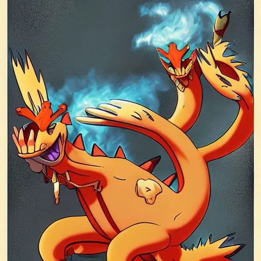 Image similar to biopunk pokemon charizard burining, Pixar style, by Tristan Eaton Stanley Artgerm and Tom Bagshaw.