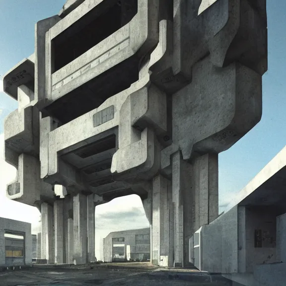 Image similar to sci fi utopian far future research facility exterior, brutalist architecture, grand scale