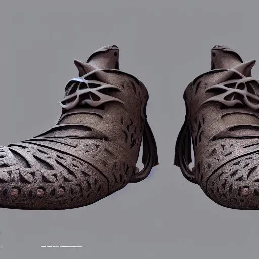Prompt: shoes inspired by Fractals, concept art, product design, octane render, high detail, 8k, aesthetic, symmetrical