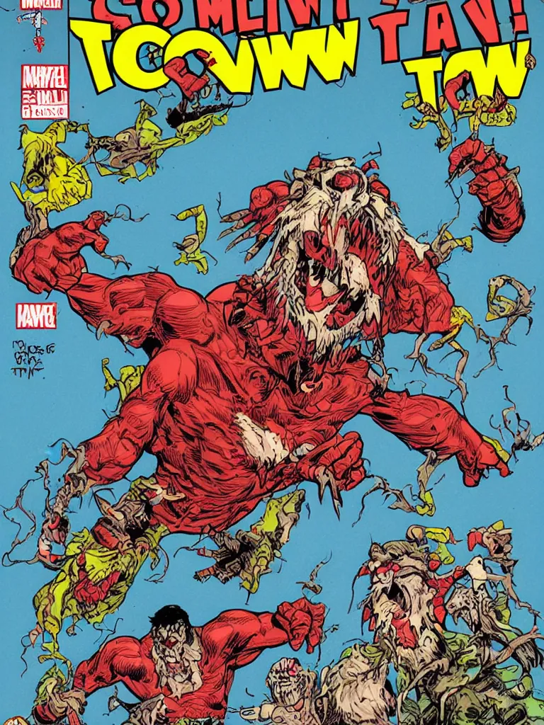 Image similar to comic book cover with town cloth, teeth and claws in the style of Todd McFarlane