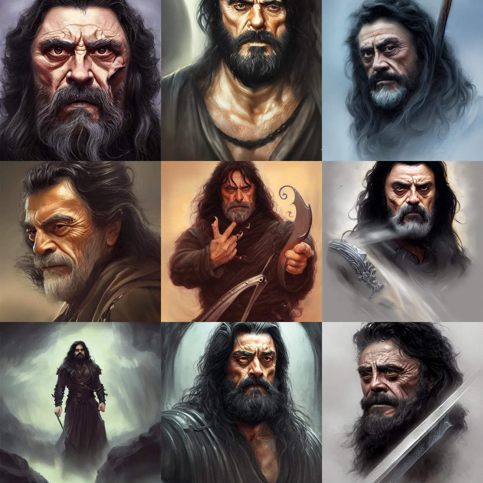 Image similar to god of death, ian mcshane, long black hair, long black beard, d & d, fantasy, portrait, highly detailed, digital painting, trending on artstation, concept art, sharp focus, illustration, art by artgerm and greg rutkowski and magali villeneuve