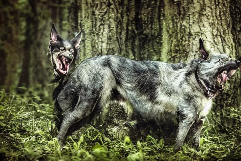 Image similar to !! werecreature canine, photograph captured in the woods