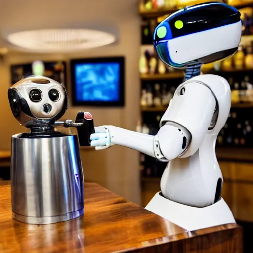 Image similar to a robot orders a drink from the TY puppy bartender.