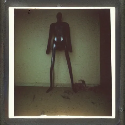 Prompt: a buzzard mannequin in a dark room, abandoned, creepy, eerie, scary, old polaroid, expired film, out or focus,