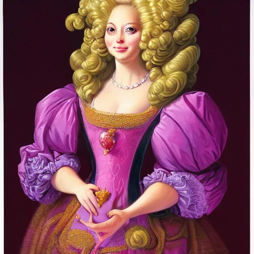 Prompt: baroque rococo pastel anthromorphic regal female queen rabbit Greg Hildebrandt Lisa frank portrait