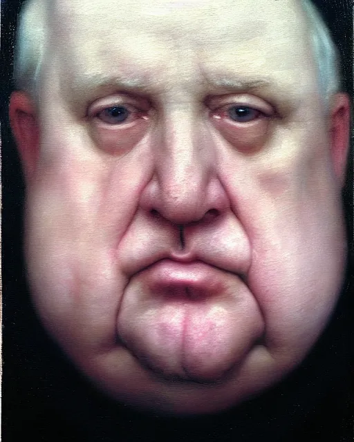 Image similar to an extreme close up portrait a very ordinary overweight old man with an blank expression, by sarah moon, very pale skin, very blurry, translucent white skin, foggy, oil painting, photorealistic, anatomically correct, beautiful perfect face, visible brushstrokes, sharp focus, highly detailed, cinematic lighting, 8 k, hd