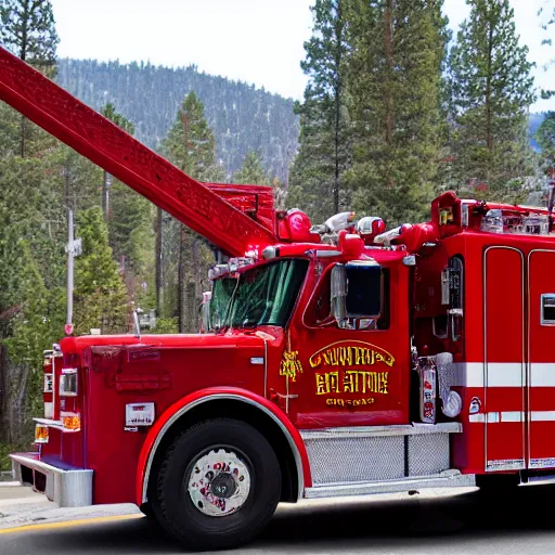 Image similar to red fire truck leaving fire station in big bear lake