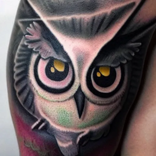 Image similar to A black tattoo of Blathers the owl from Animal Crossing