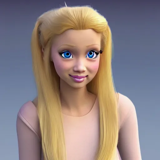 Image similar to a 3d princess with blonde hair , 3d cgi , disney style , photorealistic