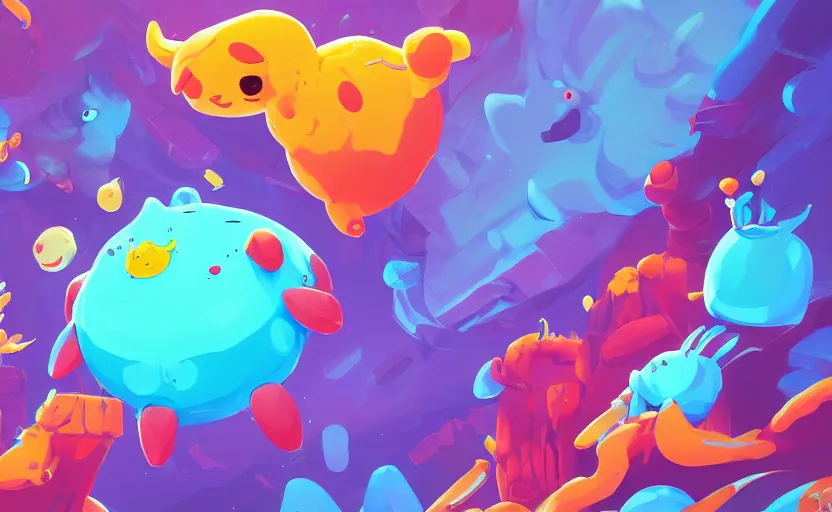 Prompt: Slime Rancher, digital painting, expressionistic, intricate detail, meticulous brush strokes, genius composition, masterpiece, work of art, 4k wallpaper