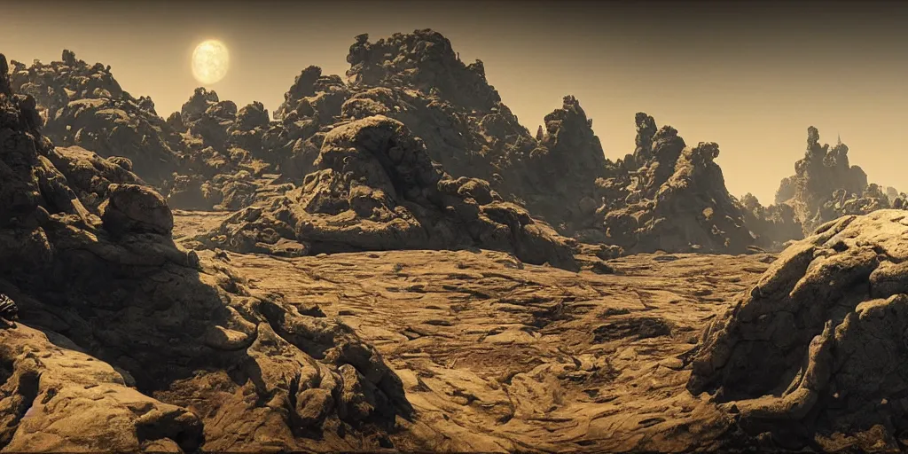 Image similar to alien landscape, floating islands, 8 k uhd, unreal engine, octane render in the artstyle of kuindzhi