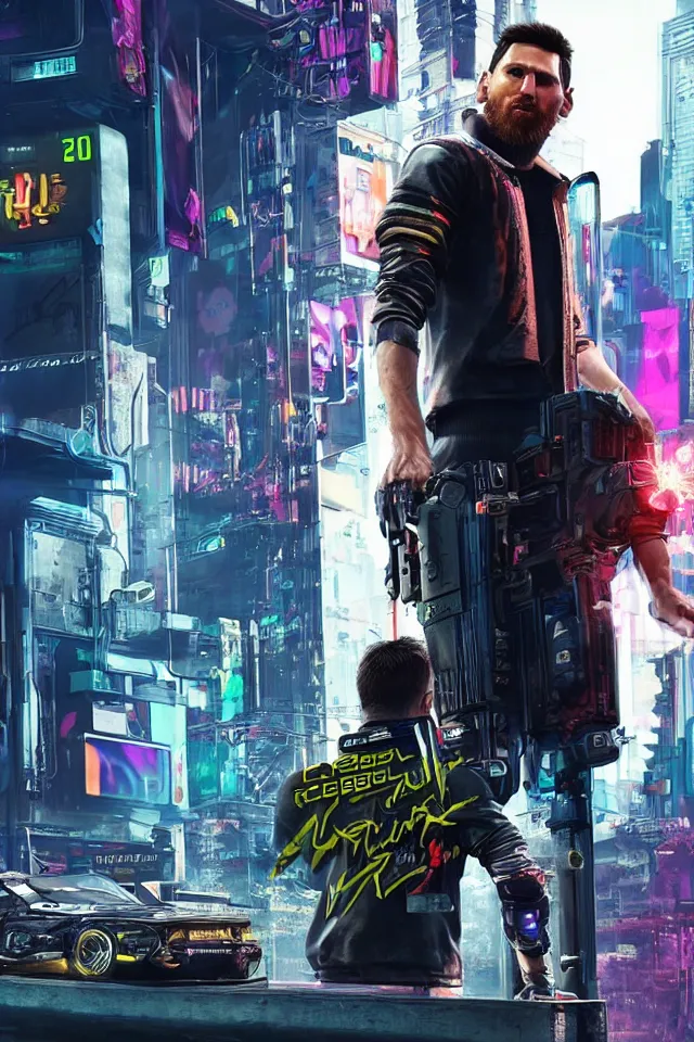 Image similar to Messi as a cyber,cyberpunk 2077,realistic,very detailed,HDR,steampunk