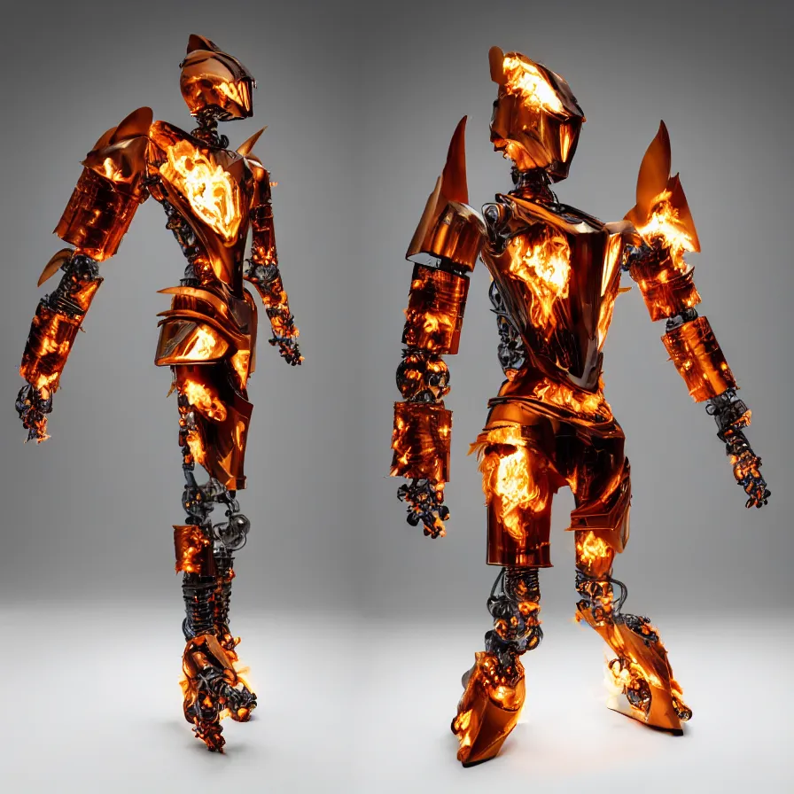 Image similar to single robotic flaming armor ; designed by c. a. k. e., marc newsom, zaha hadid, blond ltd, layer design ; natural materials ; industrial design ; behance ; le manoosh ; pinterest ; if design award ; reddot design award