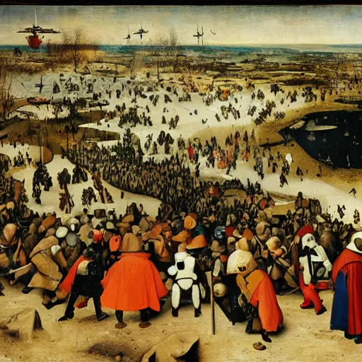 Prompt: Pieter Bruegel Painting of Star Wars