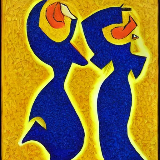 Image similar to two Arab Women in the moonlight dancing by the ocean , high quality art in the style of cubism and georgia o’keefe,