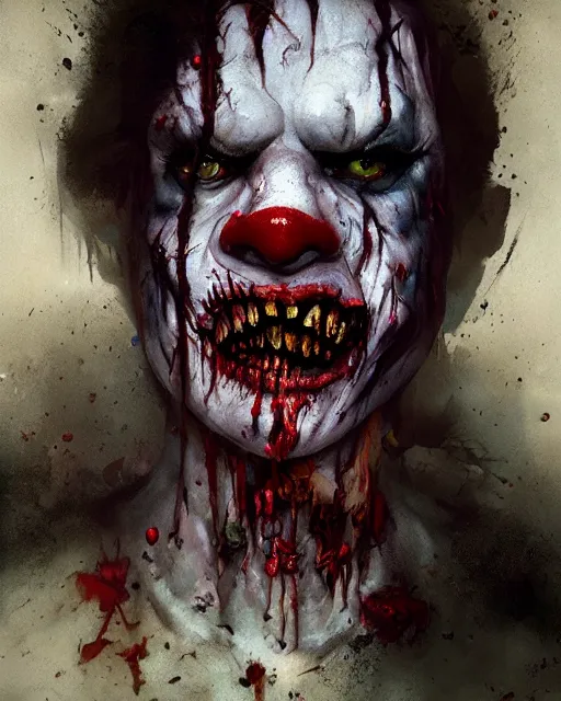 Image similar to hyper realistic photo portrait zombie clown cinematic, greg rutkowski, james gurney, mignola, craig mullins, brom