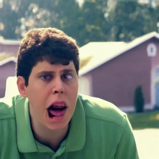 Image similar to Live Action Still of Jerma in Superbad, real life, hyperrealistic, ultra realistic, realistic, highly detailed, epic, HD quality, 8k resolution, body and headshot, film still