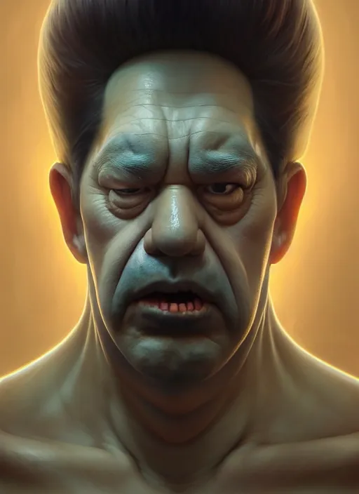 Image similar to concept art by artgerm, amazingly dense distance portrait of a hyper realistic, frowning, sad homer simpson by greg rutkowski, artgerm, alphonse mucha, concept art, octane render, highly detailed, high quality, 8 k, soft lighting, path traced, and uang guangjian and gil elvgren, symmetry!!