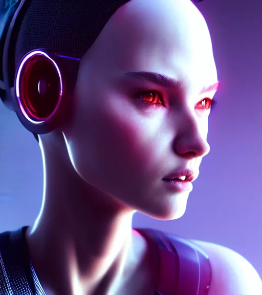 Image similar to complex 3 d render, hyper detailed, ultrasharp, cyberpunk android girl, digital portrait, concept art, illustration, studio lights, hyper realistic, ultra detailed, 0 6 0 8 wear techwear clothing, volumetric lighting, 8 k uhd post - production, artstation hq, unreal engine 5, unity engine