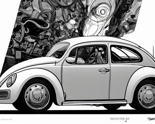 Prompt: a study of cell shaded portrait of a Volkswagen Beetle llustration, post grunge, concept art by josan gonzales and wlop, by james jean, Victo ngai, David Rubín, Mike Mignola, Laurie Greasley, highly detailed, sharp focus, alien, Trending on Artstation, HQ, deviantart, art by artgem