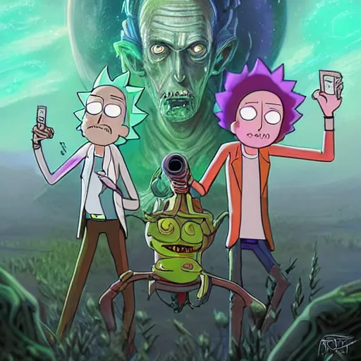 Image similar to rick and morty playing cards with aliens, ultra detailed fantasy, dndbeyond, bright, colourful, realistic, dnd character portrait, full body, pathfinder, pinterest, art by ralph horsley, dnd, rpg, lotr game design fanart by concept art, behance hd, artstation, deviantart, hdr render in unreal engine