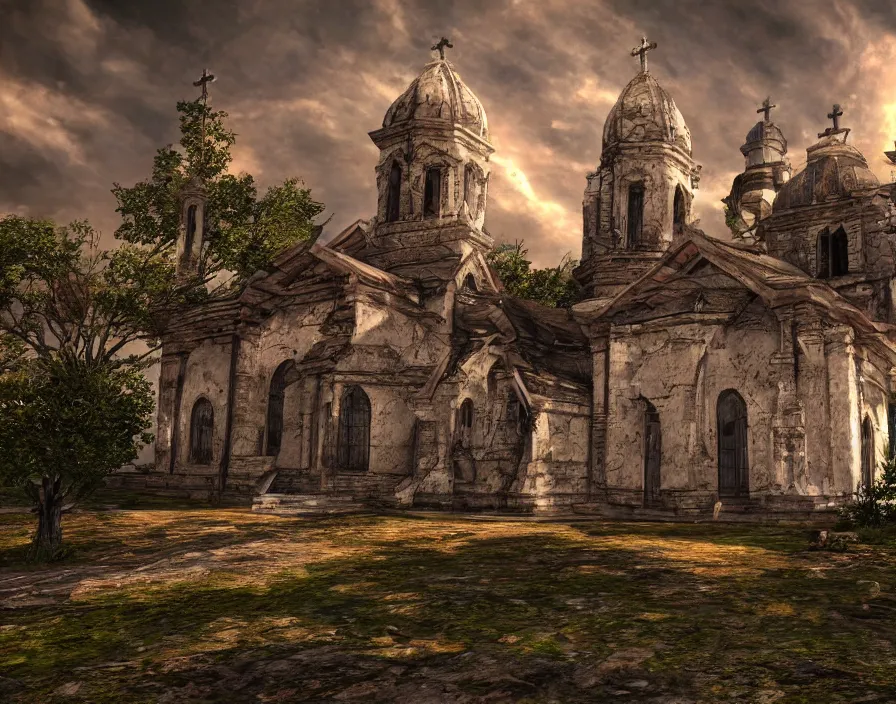 Image similar to old cristian church with abstract energy ball, realistic, beautiful texture, beautiful graphics, fantasy artwork, very beautiful scenery, hd, hdr, ue 5, ue 6, unreal engine 5, cinematic 4 k wallpaper, 8 k, ultra detailed