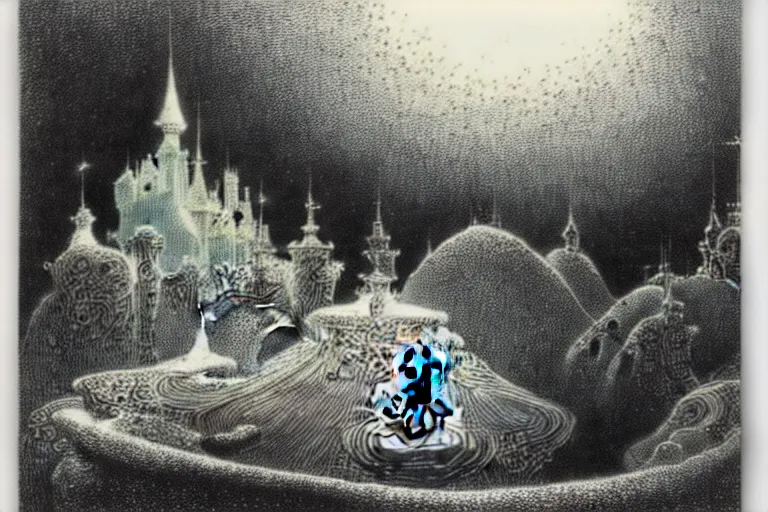 Image similar to magical 1920's style disney art of a mickey mouse scene by sidney sime gustave dore
