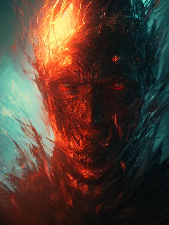 Image similar to fine portrait of dark soul artwork by yoshitaka amano and dan mumford, 4 k, hyper detailed, uhd, volumetric lightning, octane render, trending on artstation