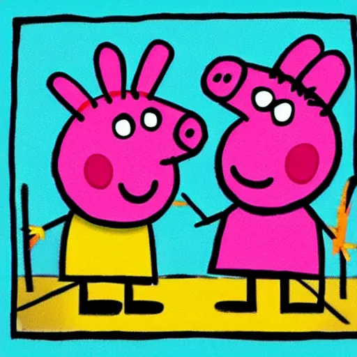 Prompt: peppa pig in the style of basquiat