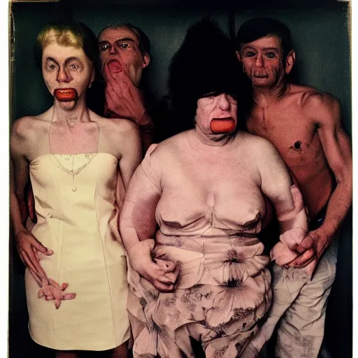 Image similar to high quality high detail photograph by diane arbus, hd, odd people acting crazy, intense, photorealistic lighting