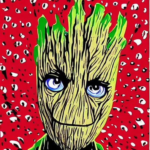 Prompt: Angry Groot as a paint by number