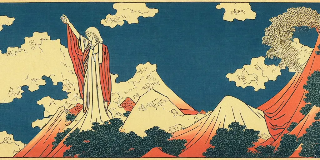 Prompt: i, Cristo Redentor by Hokusai