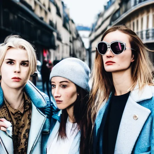 Image similar to photo of stylish people in the streets of paris, realistic faces, street photography, vogue, fashion photo, 4 k, highly detailled