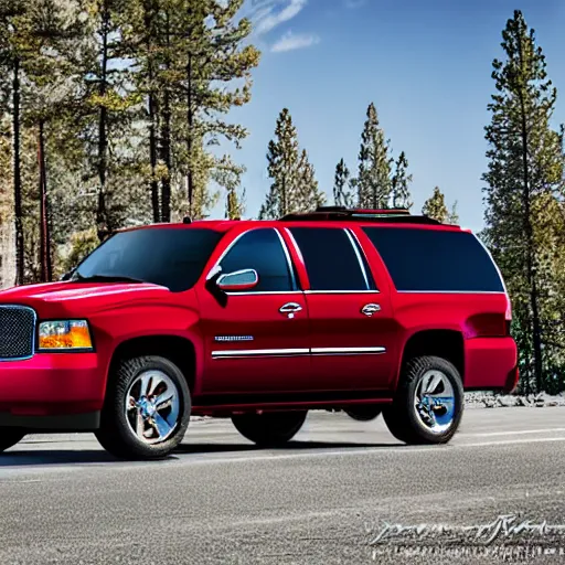 Image similar to white 2001 Chevrolet suburban, car photography, taken in big bear lake California