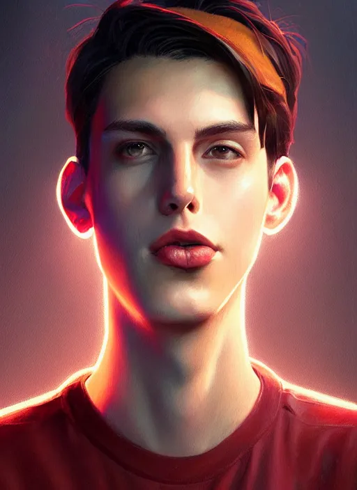 Image similar to portrait of teenage jughead jones, devouring hamburgers, intricate, elegant, glowing lights, highly detailed, digital painting, artstation, concept art, smooth, sharp focus, illustration, art by wlop, mars ravelo and greg rutkowski