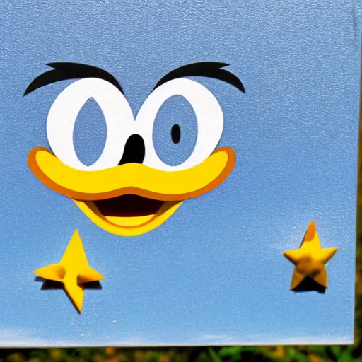 Image similar to Donald duck throws a quarter in a well while the sun is smiling in the sky