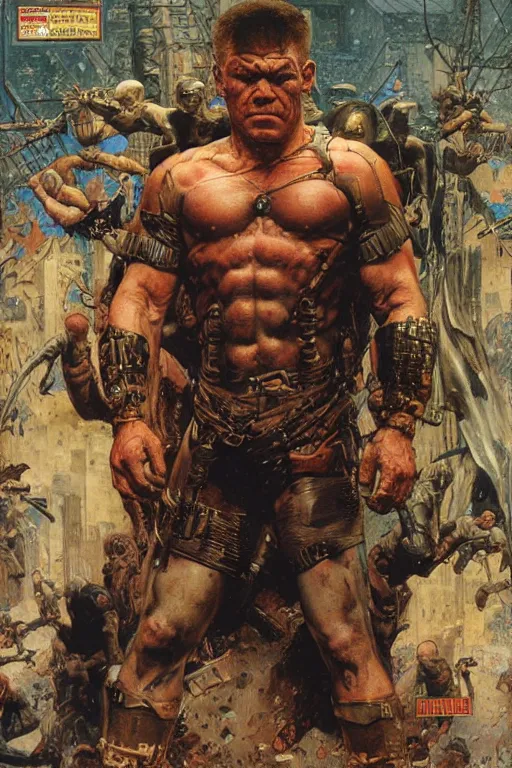 Image similar to jocko willink as huge superhero mutant warrior, dynamic action, dystopian, by lawrence alma tadema and zdzislaw beksinski and norman rockwell and tom lovell and greg staples