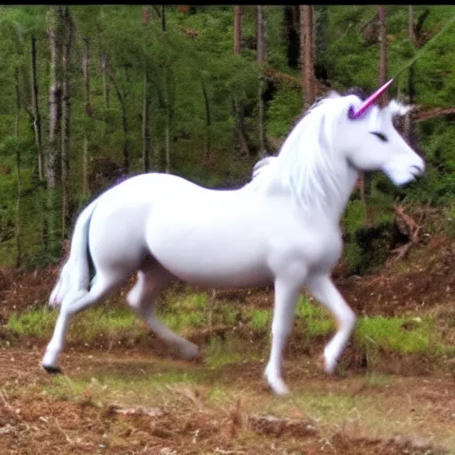 Prompt: trail footage of a unicorn