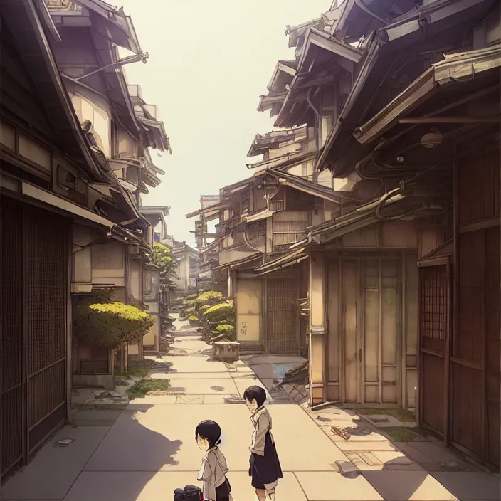 Image similar to empty tokyo neighborhood, spring, in the style of studio ghibli, j. c. leyendecker, greg rutkowski, artem