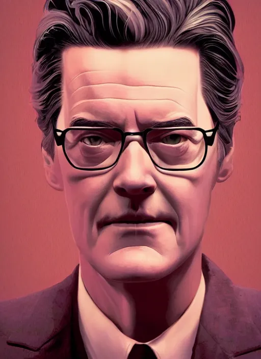 Prompt: Twin Peaks movie poster artwork by Michael Whelan and Tomer Hanuka, Karol Bak, Rendering of Kyle MacLachlan resists the body horror, from a scene from Twin Peaks, clean, full of detail, Matte painting, trending on artstation and unreal engine
